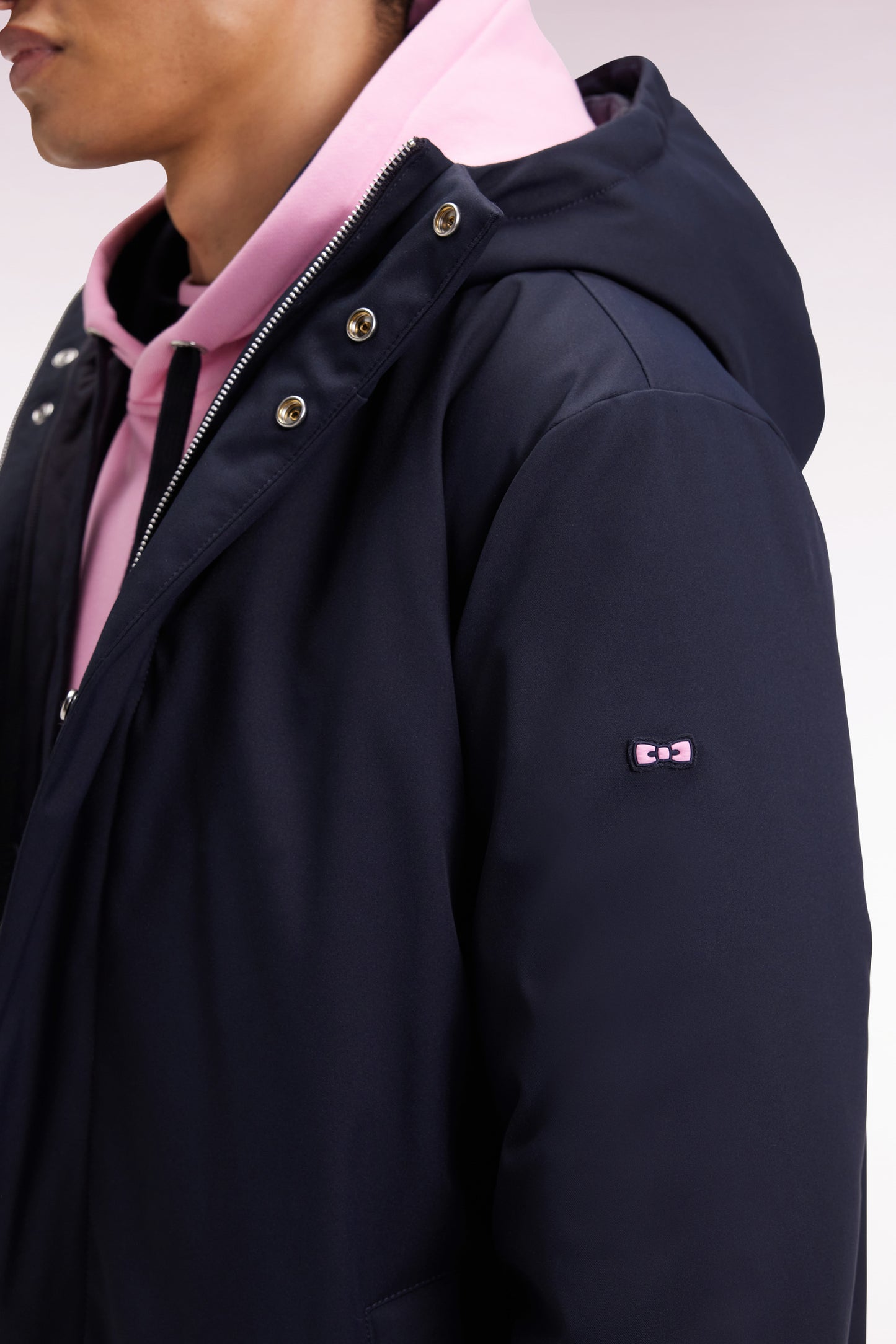 Long 2-in-1 parka in navy nylon with integrated hood
