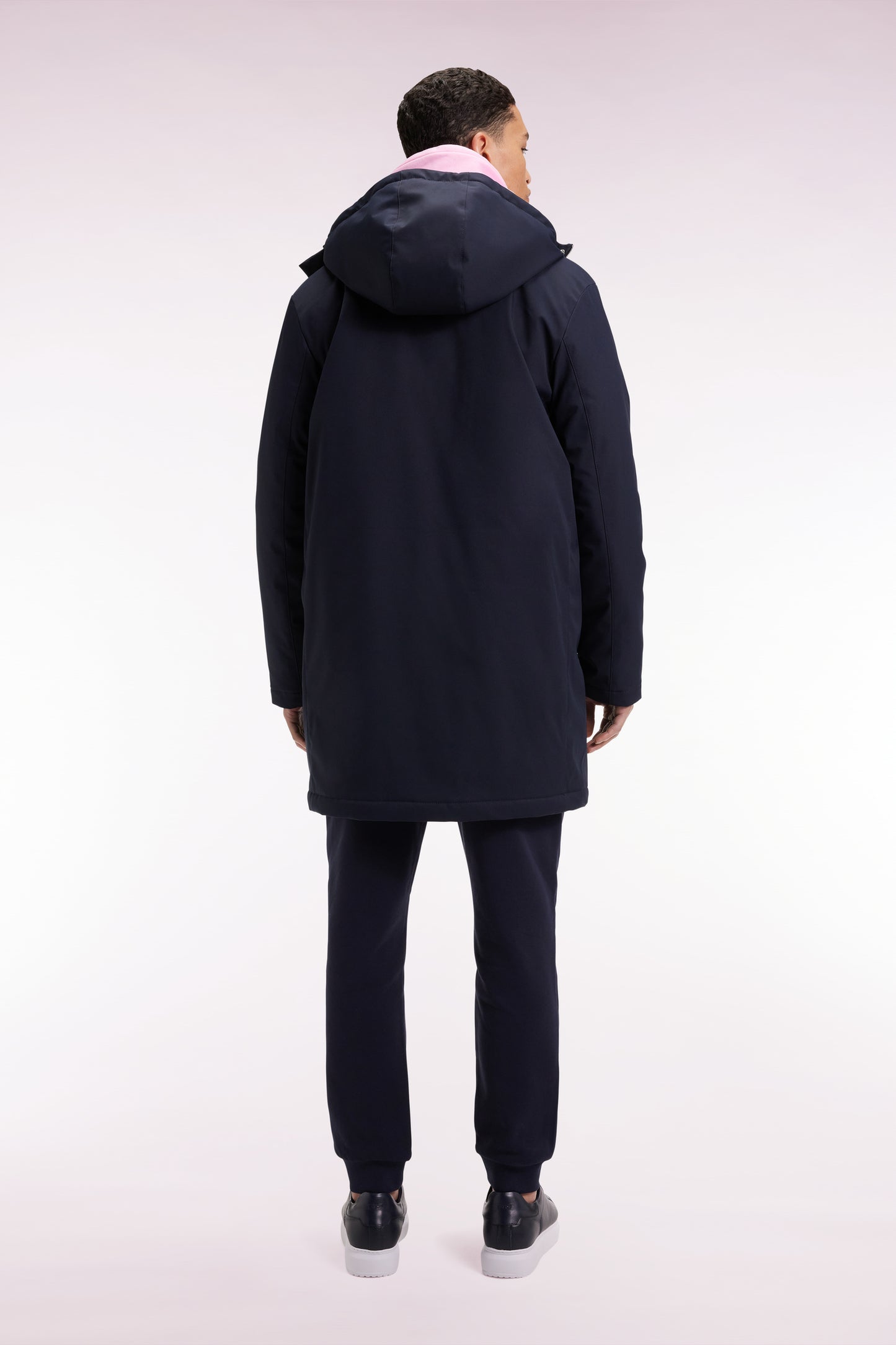 Long 2-in-1 parka in navy nylon with integrated hood