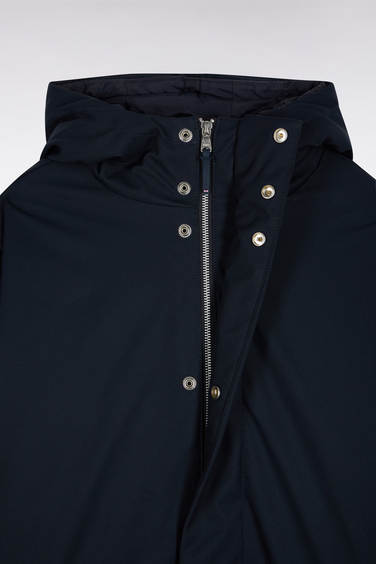 Long 2-in-1 parka in navy nylon with integrated hood