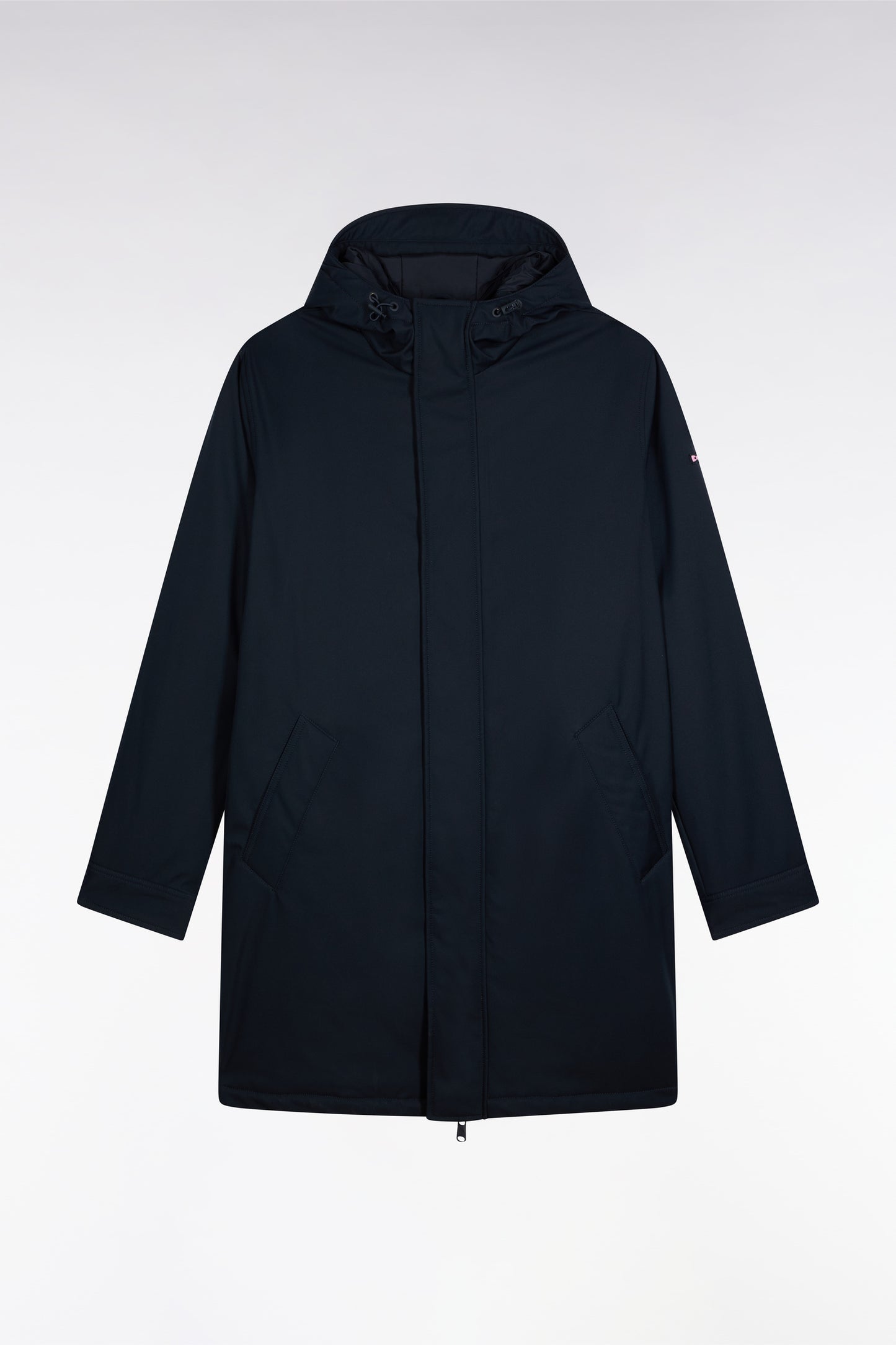 Parka longue en nylon marine à capuche intégrée