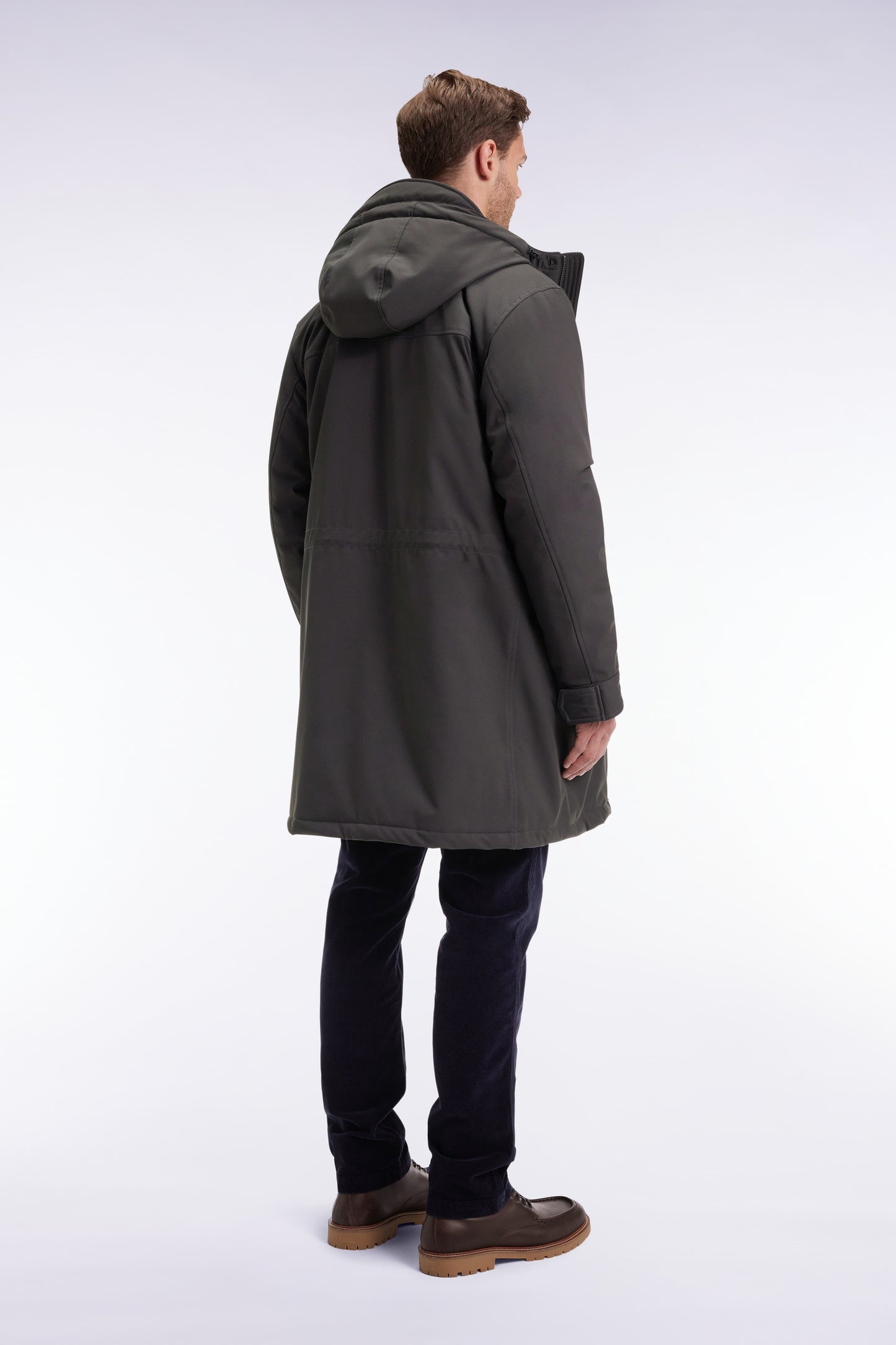 Parka longue en nylon kaki à capuche intégrée