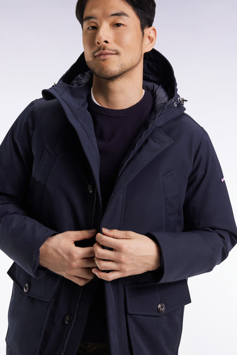 Parka courte en nylon marine à poches plaquées - Image 1