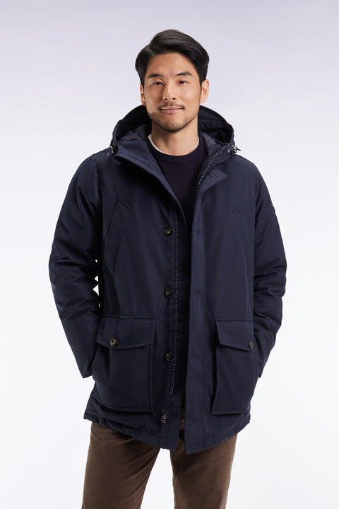 Parka courte en nylon marine à poches plaquées - Image 3