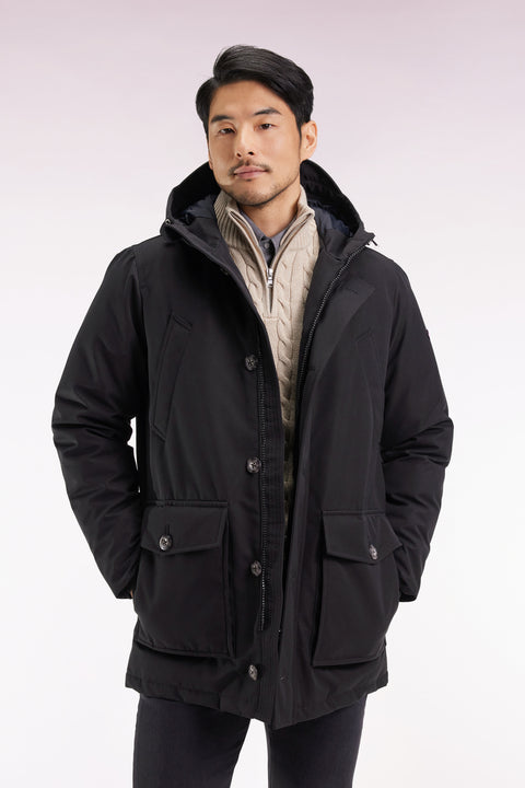 Parka courte en nylon noir à poches plaquées - Image 3