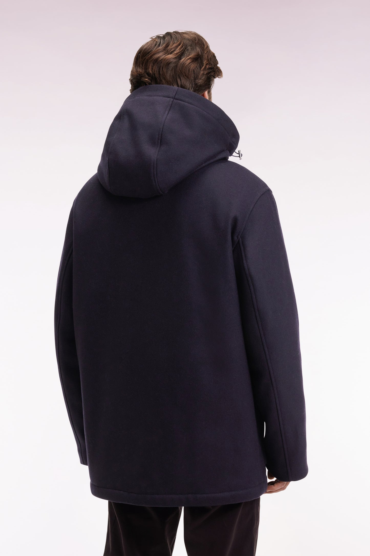 Parka courte en laine et cachemire marine capuche amovible