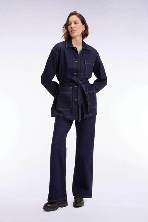 Surchemise ceinturée en denim stretch brut coupe Oversized - Image 1