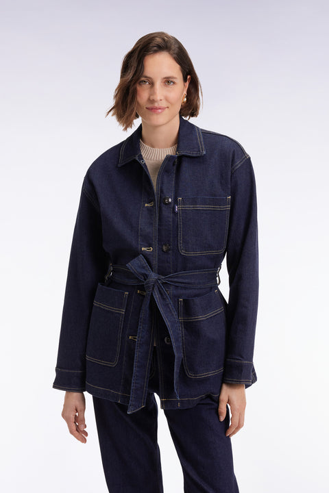 Surchemise ceinturée en denim stretch brut coupe Oversized - Image 3
