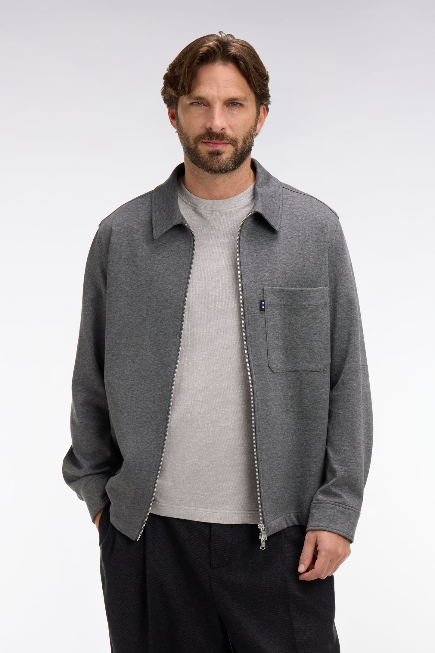 Surchemise zippée en coton gris chiné