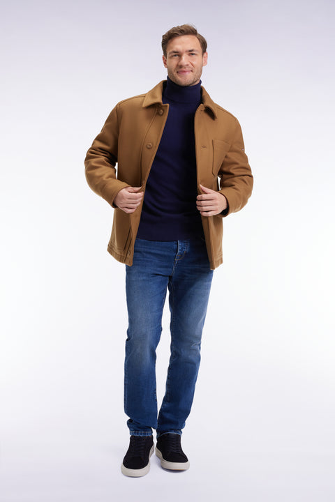 Camel wool twill overshirt with patch pockets - Image 1