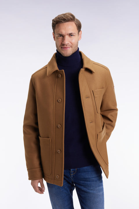 Camel wool twill overshirt with patch pockets - Image 3