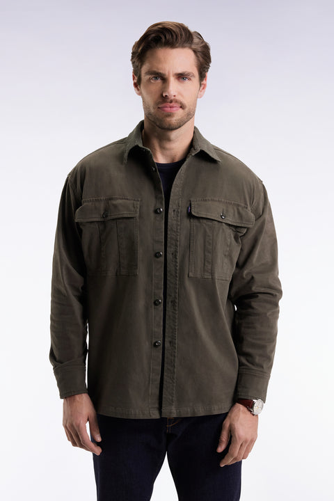 Surchemise en twill de coton stretch kaki à poches plaquées - Image 3