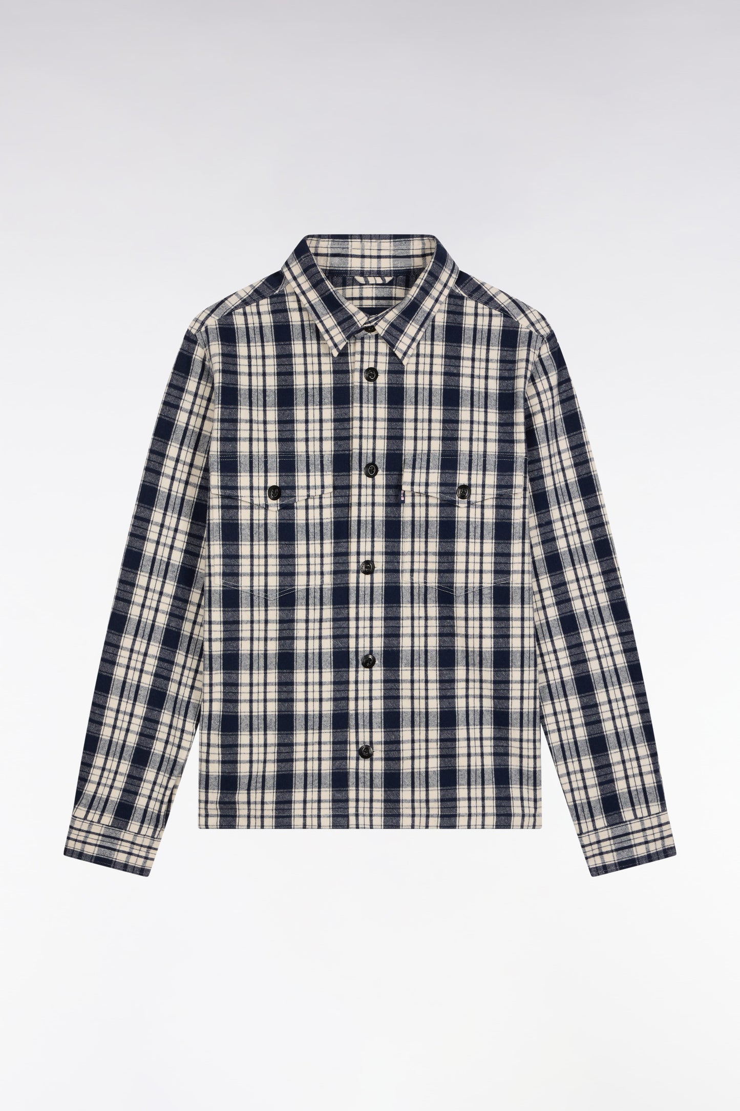 Surchemise en coton à carreaux noire et écrue coupe droite