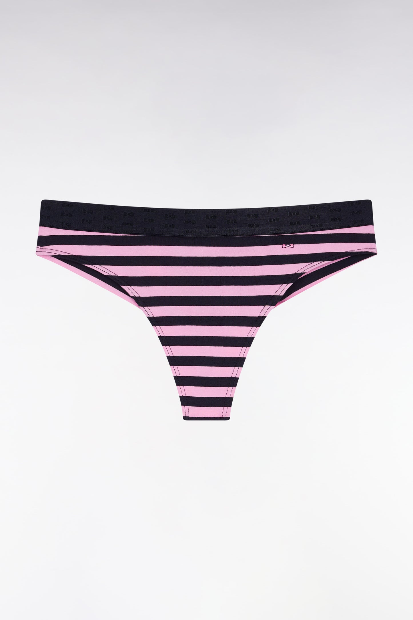 Culotte tanga en jersey stretch rayée marine et rose