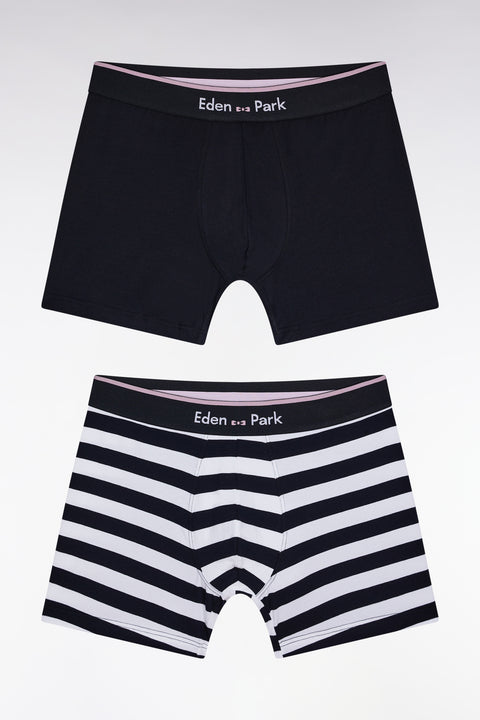 Lot de deux boxers en jersey de coton stretch marine et blanc - Image 1