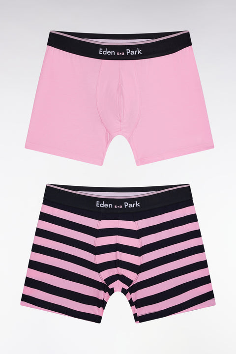 Lot de deux boxers en jersey de coton stretch marine et rose - Image 1