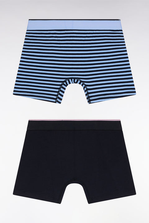 Lot de deux boxers en jersey de coton stretch marine et ciel - Image 2