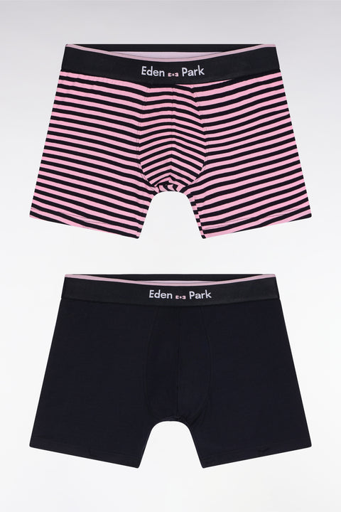 Lot de deux boxers en jersey de coton stretch marine et rose - Image 1