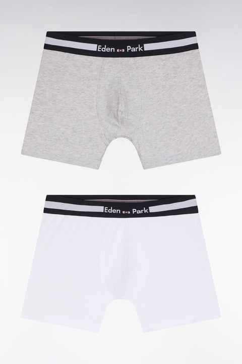 Lot de deux boxers en jersey de coton stretch blanc et gris - Image 1