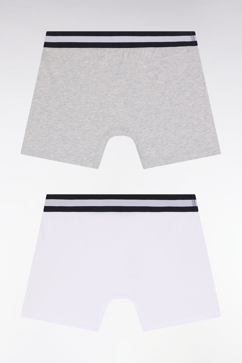Lot de deux boxers en jersey de coton stretch blanc et gris - Image 2