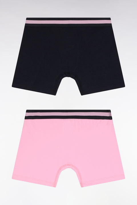 Lot de deux boxers en jersey de coton stretch rose et marine - Image 2