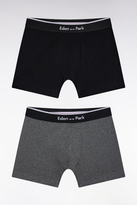 Set of two boxer shorts in black and grey stretch cotton jersey - Image 1