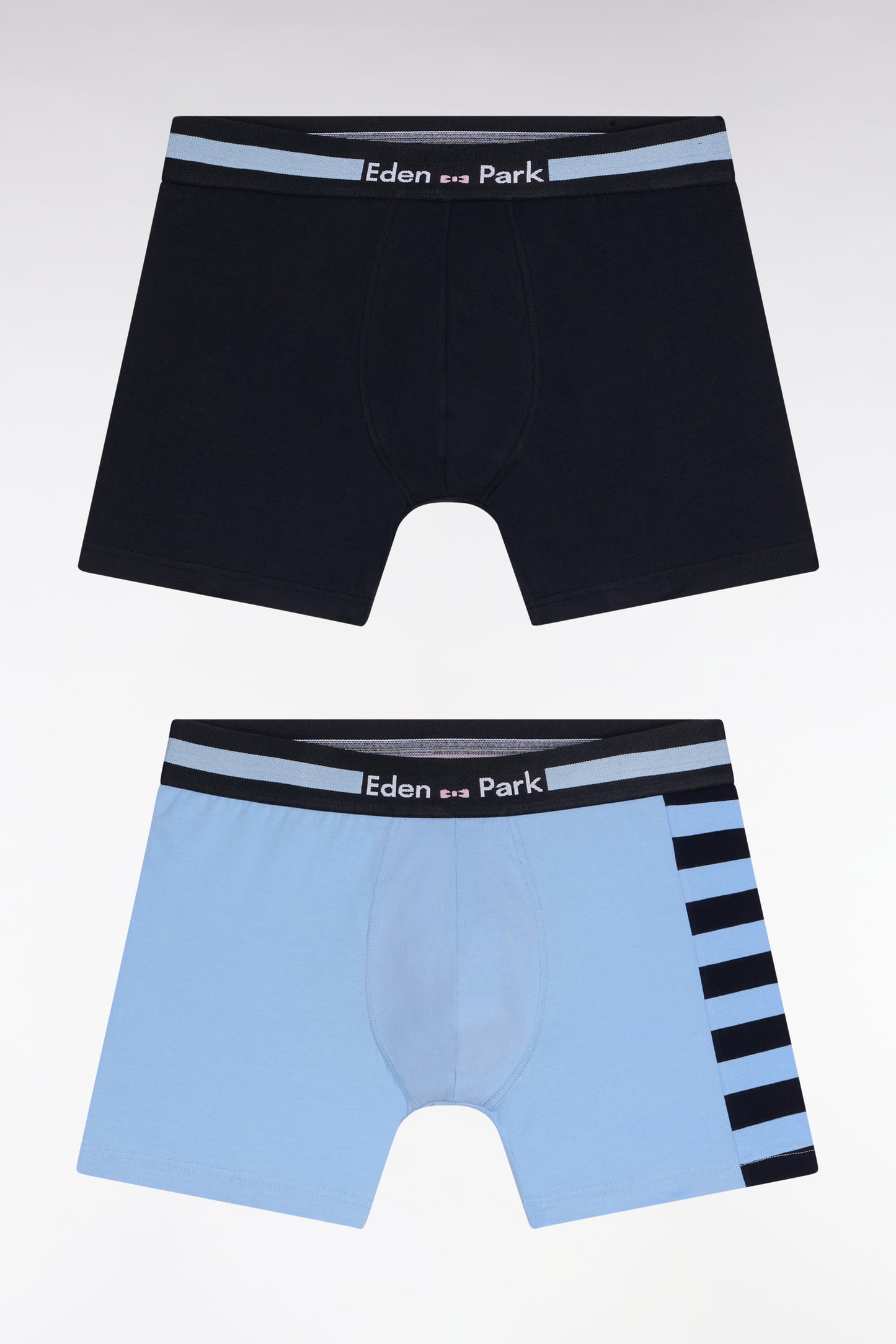 Lot de deux boxers en jersey de coton stretch à rayures ciel et marine