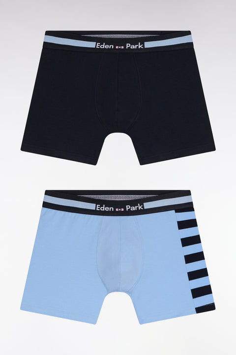 Lot de deux boxers en jersey de coton stretch à rayures ciel et marine - Image 1