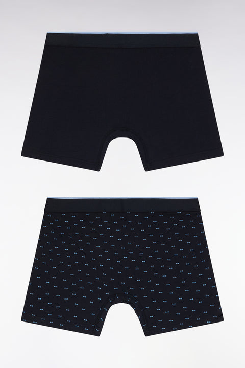 Lot de deux boxers en jersey de coton stretch uni et micro-motifs bleus - Image 2