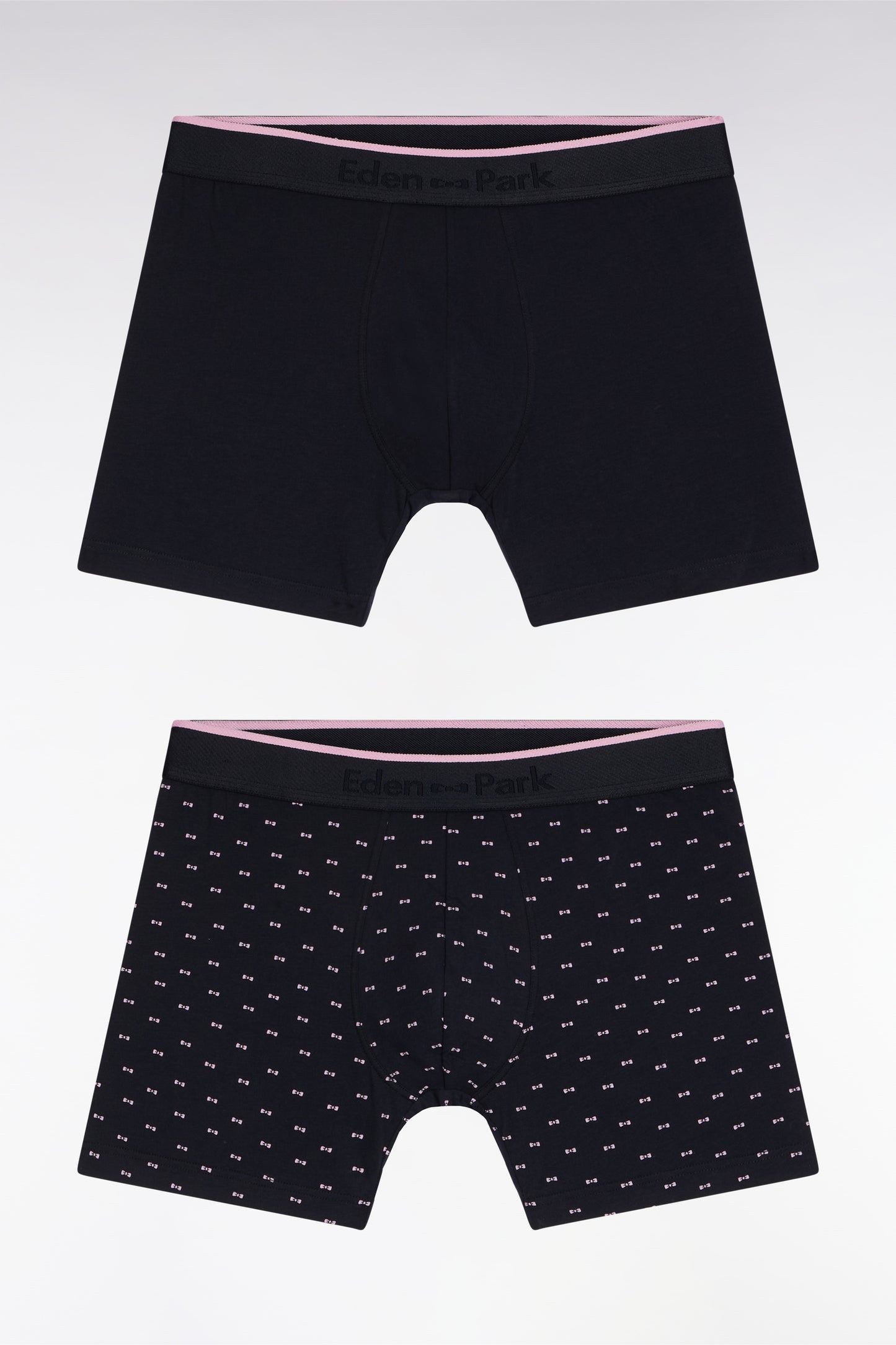 Lot de deux boxers en jersey de coton stretch uni et micro-motifs marine