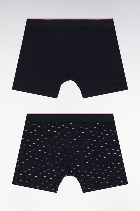 Lot de deux boxers en jersey de coton stretch uni et micro-motifs marine - Image 2