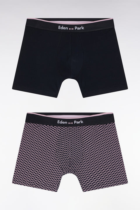 Lot de deux boxers en jersey de coton stretch uni et micro-motifs marine et rose - Image 1