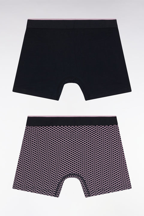 Lot de deux boxers en jersey de coton stretch uni et micro-motifs marine et rose - Image 2