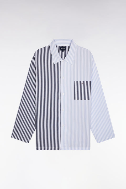 Long striped pyjamas in light blue cotton poplin - Image 1