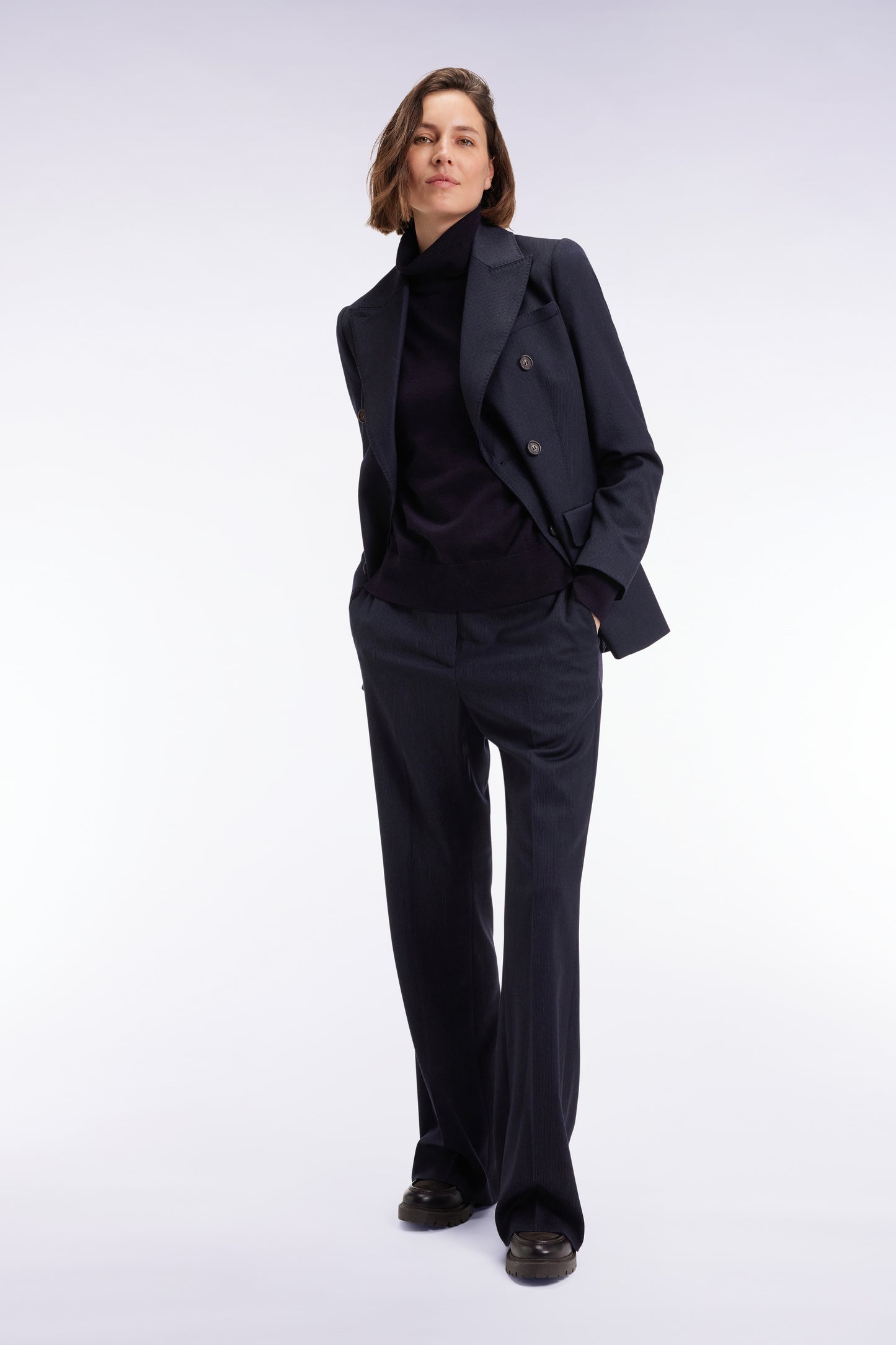 Veste blazer double boutonnage en flanelle rayée marine coupe Slim