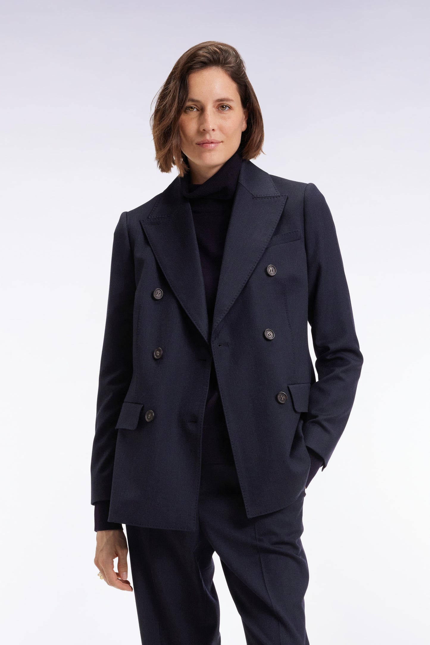 Veste blazer double boutonnage en flanelle rayée marine coupe Slim