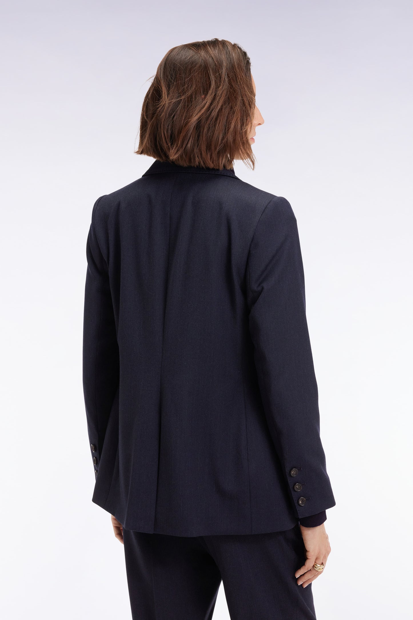 Veste blazer double boutonnage en flanelle rayée marine coupe Slim
