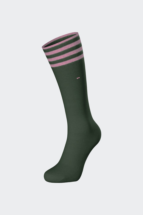 Paire de chaussettes en coton mélangé vert à bordure rayée - Image 1