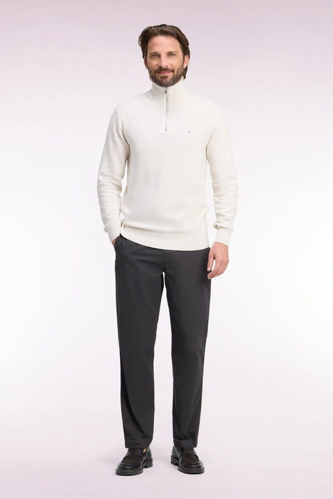 Pantalon chino sans plis en piqué de coton stretch kaki coupe regular - Image 3