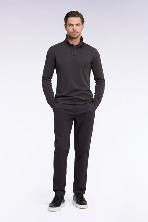 Pantalon chino sans plis en piqué de coton stretch marron coupe regular - Image 3
