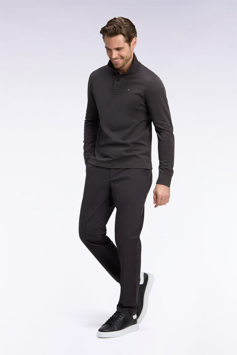 Pantalon chino sans plis en piqué de coton stretch marron coupe regular - Image 1