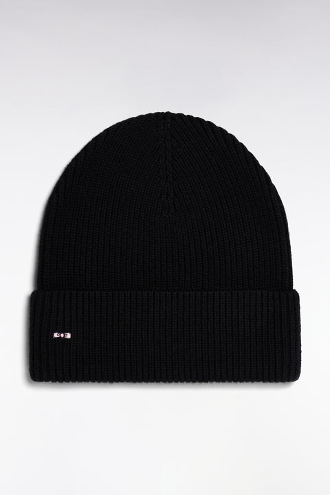 Bonnet côtelé en laine et coton noir - Image 1