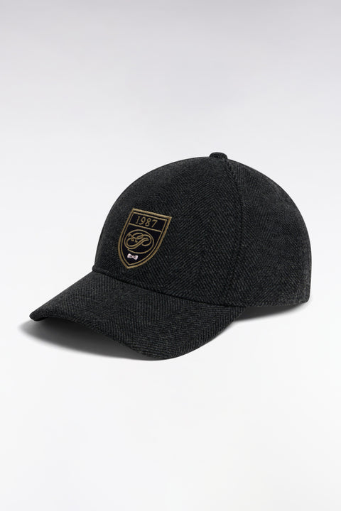 Casquette en drap de laine à chevrons grise patch écusson - Image 1