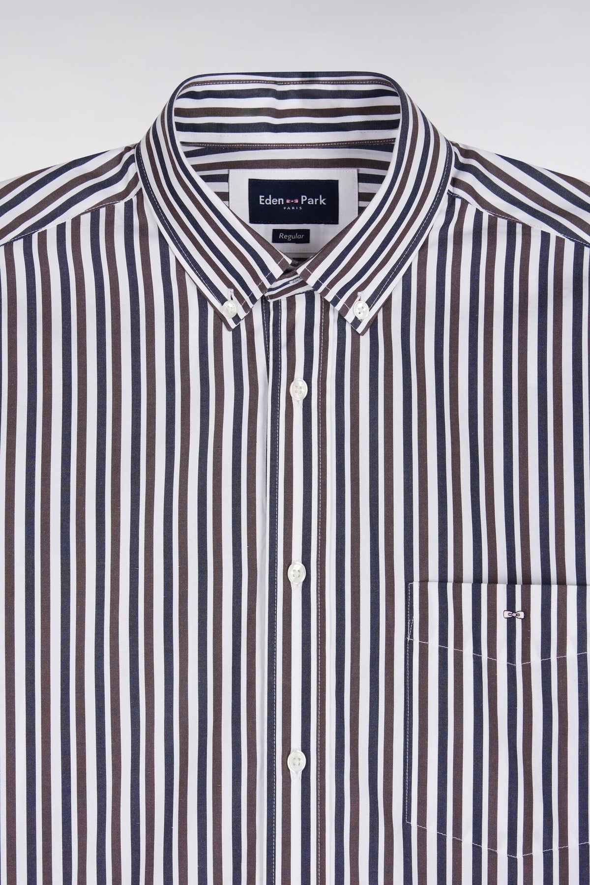 Chemise en popeline de coton à rayures marron coupe droite