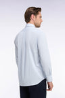 White cotton shirt with fine sky stripes, straight cut
