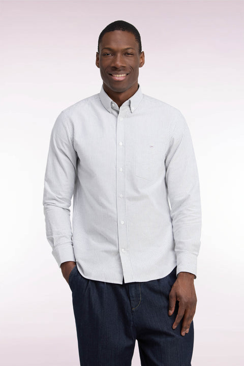 Straight cut navy stick striped cotton shirt - Image 3
