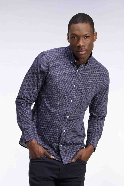 Chemise en popeline de coton rose à micromotifs nœuds papillon - Image 1