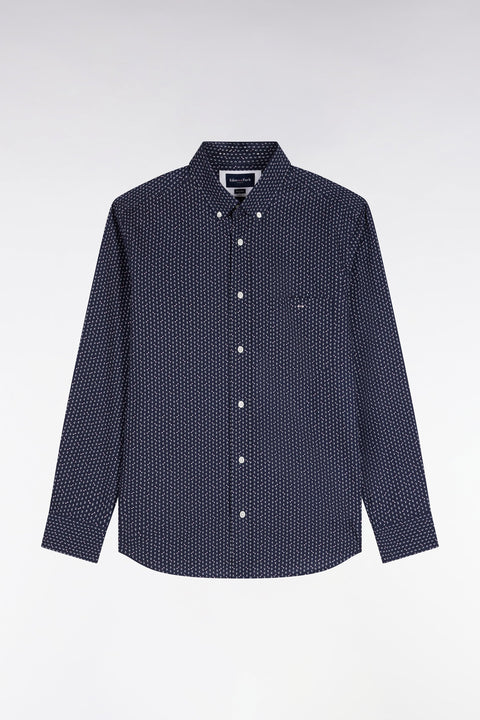 White cotton poplin shirt with pink micro-patterns, straight cut - Image 2