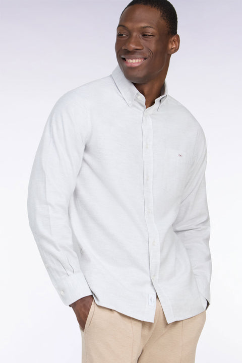 Chemise unie en coton gris chiné coupe droite - Image 1