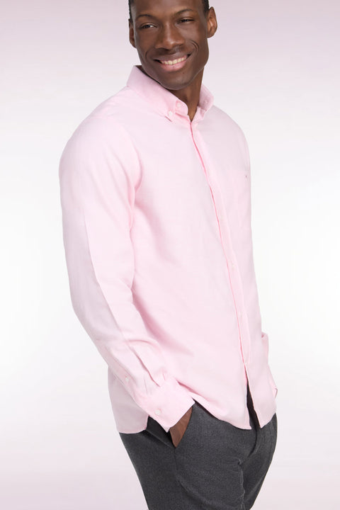 Chemise unie en coton rose coupe droite - Image 1