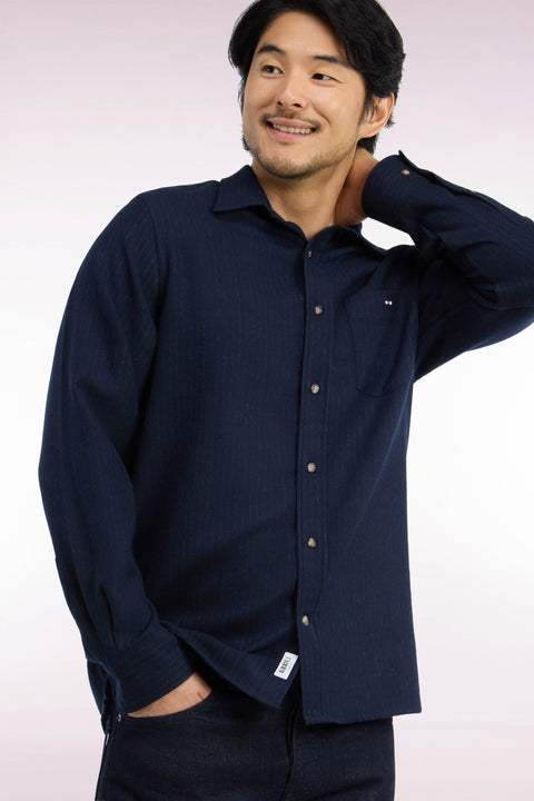 Straight fit navy striped flannel shirt - Image 1